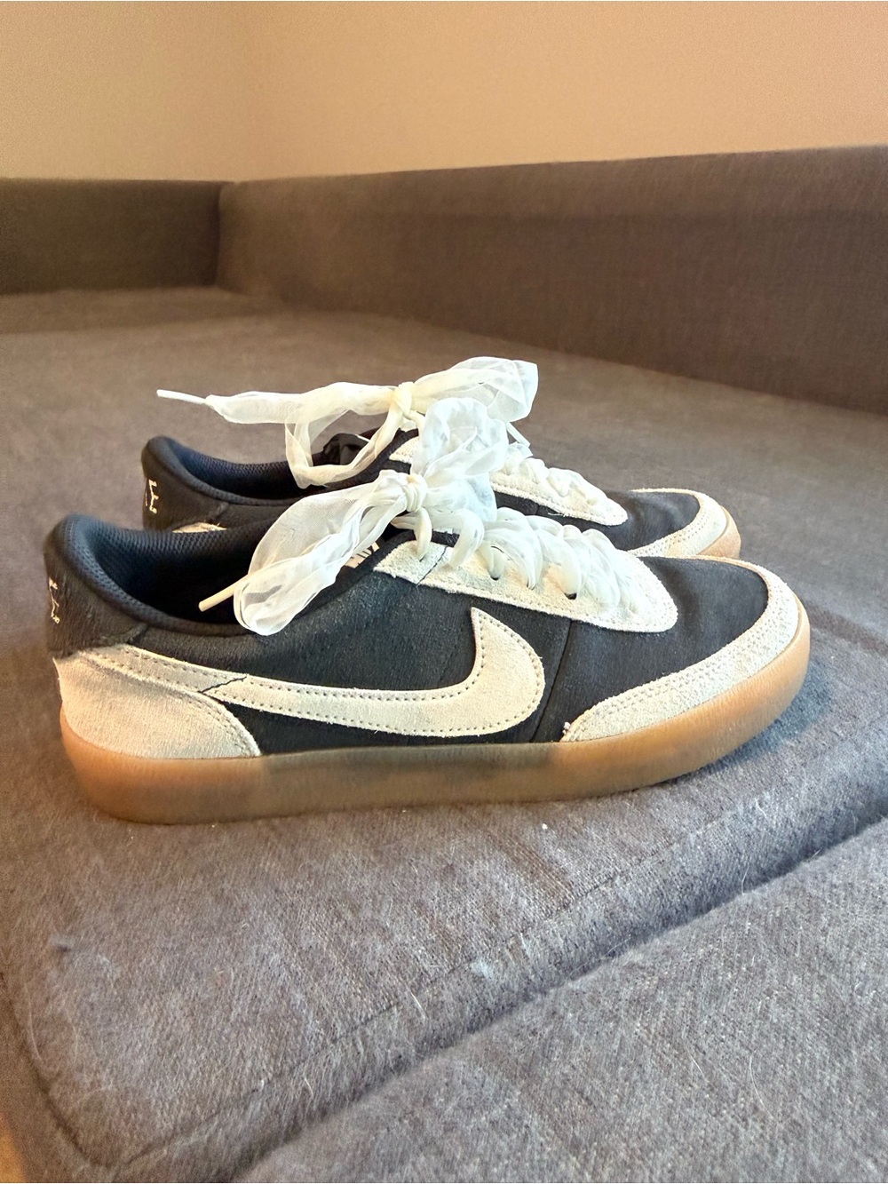 Nike Black Canvas Sneakers with White Swoosh and Gum Sole